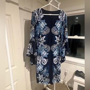 Blue Print Flowy Sleeve Dress